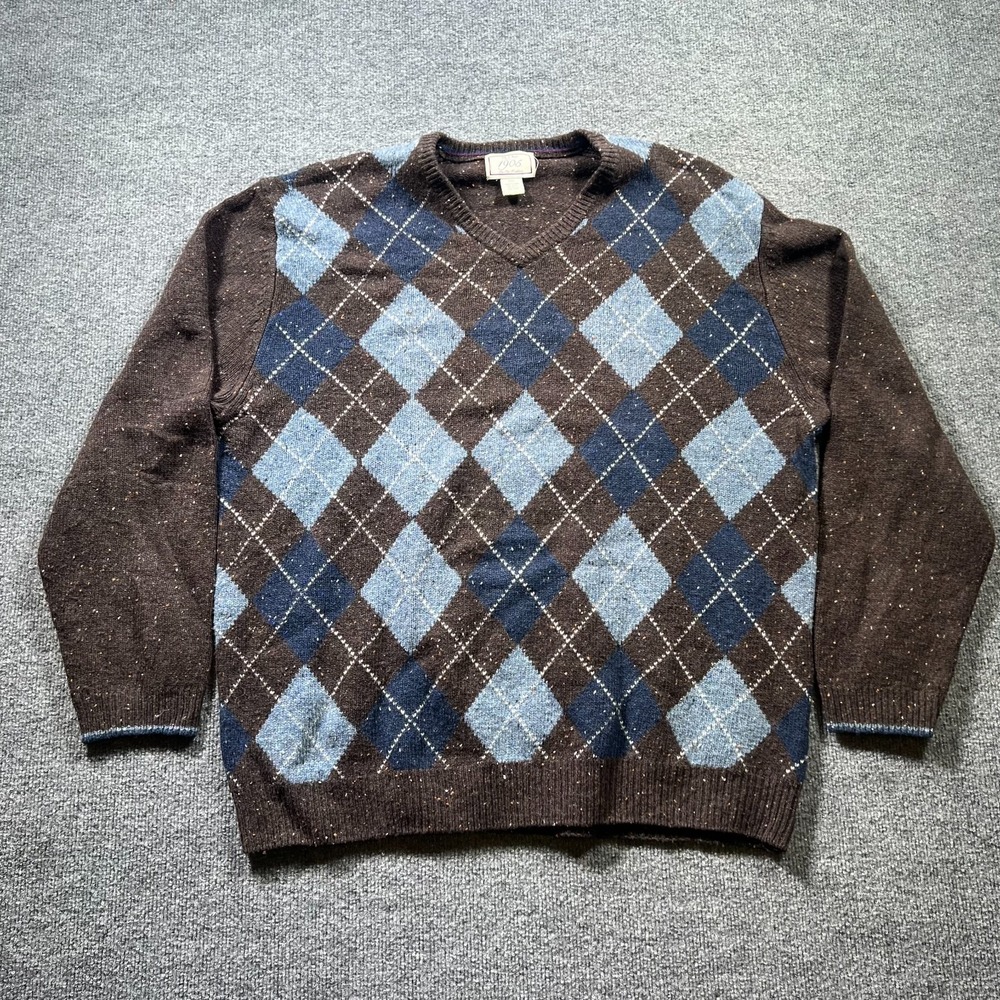 Jos. A. Bank Sweater Mens 2XL Multicolor Argyle Wool Preppy V-Neck Pullover